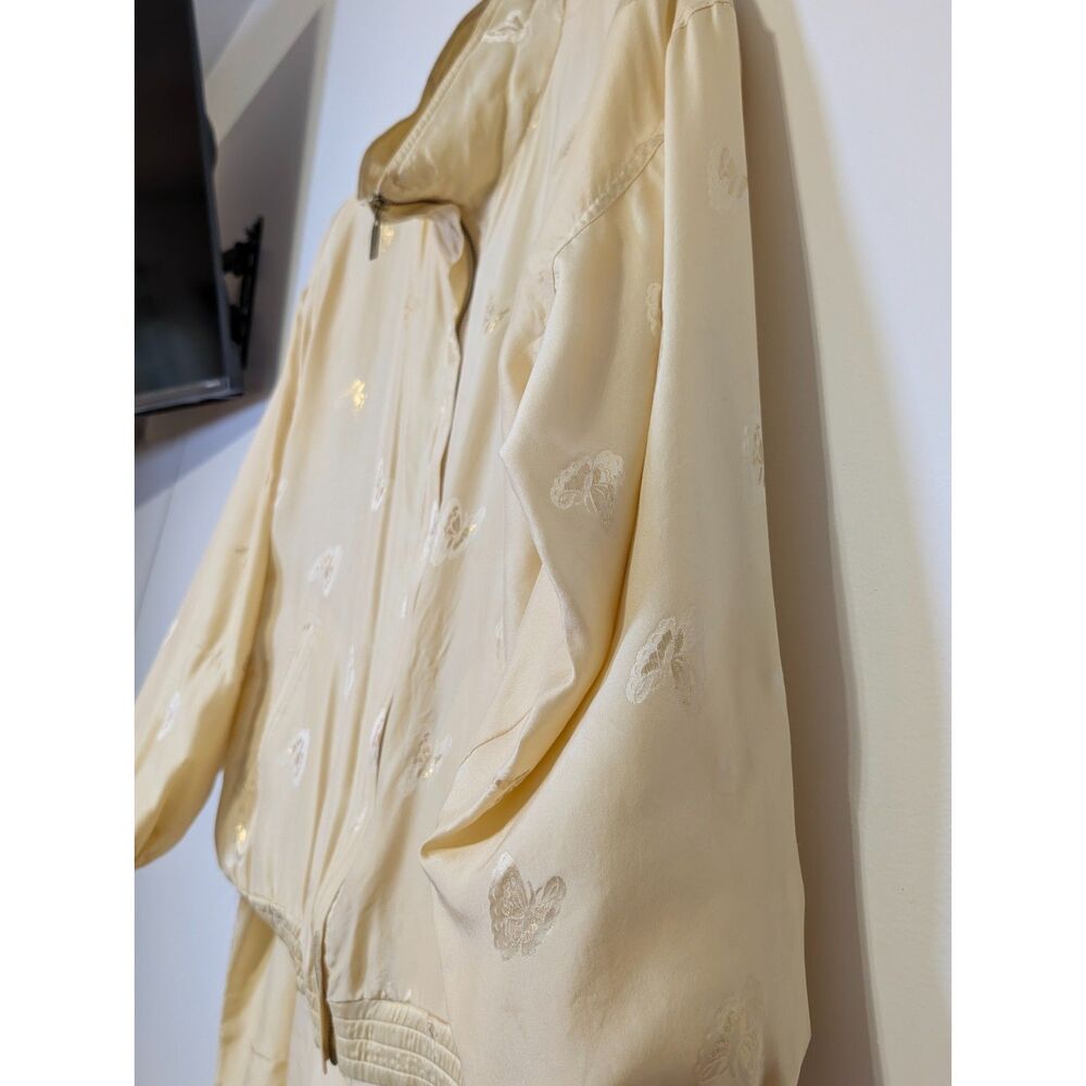 Vintage 90s Silk Butterfly Tracksuit Set Champagne Boho Luxe Size L Pale Yellow - Picture 6 of 15